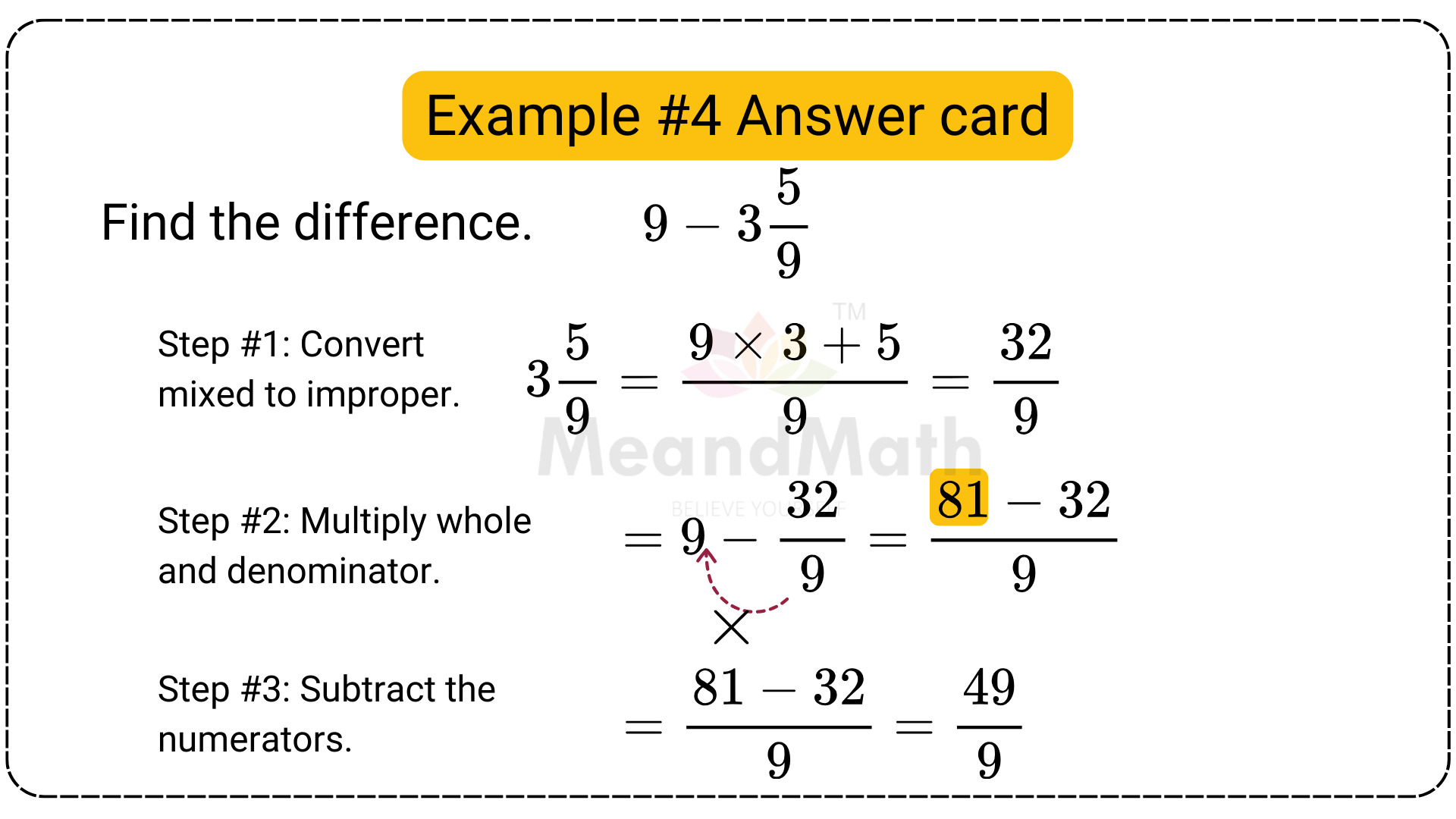 Subtracting Unlike Fractions Examples 4A