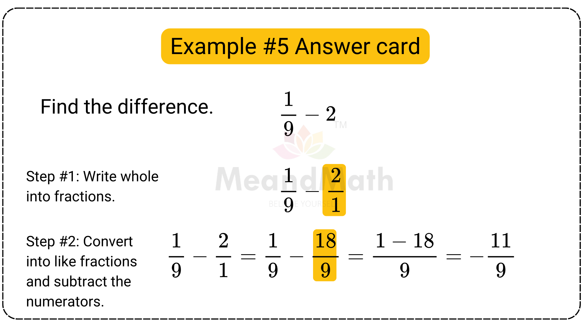 Subtracting Unlike Fractions Examples 5A